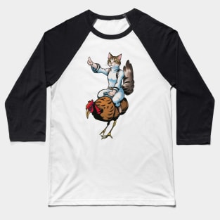 Whimsical Cat Riding Chicken Baseball T-Shirt